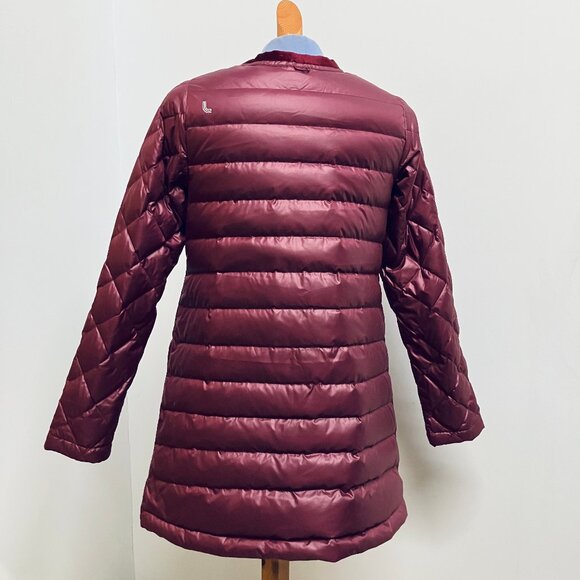 Lole Down Mid Length Quilted Coat Velvet Trim Puffer Burgundy NWOT - Picture 5 of 11